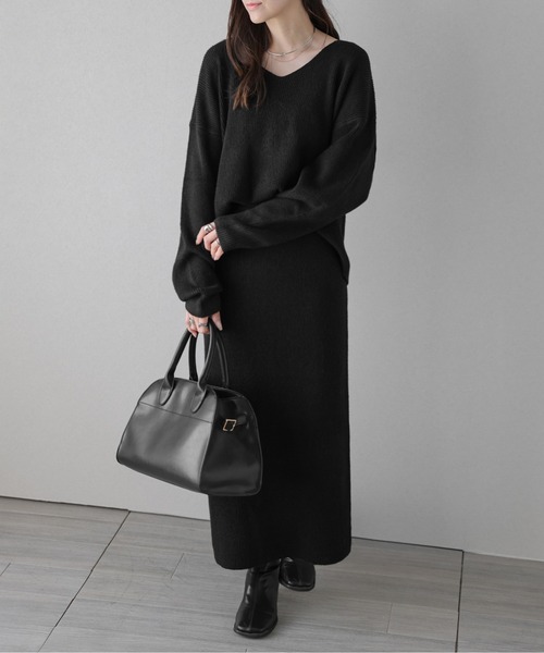 AMELY(エミリー)の「リブニットセットアップ(セットアップ・レディース・ブラック/グレー/ベージュ/ブラウン・フリー)」の5枚目の写真