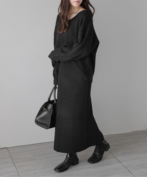 AMELY(エミリー)の「リブニットセットアップ(セットアップ・レディース・ブラック/グレー/ベージュ/ブラウン・フリー)」の6枚目の写真