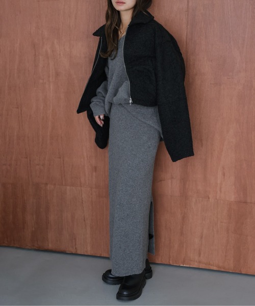 AMELY(エミリー)の「リブニットセットアップ(セットアップ・レディース・ブラック/グレー/ベージュ/ブラウン・フリー)」の8枚目の写真