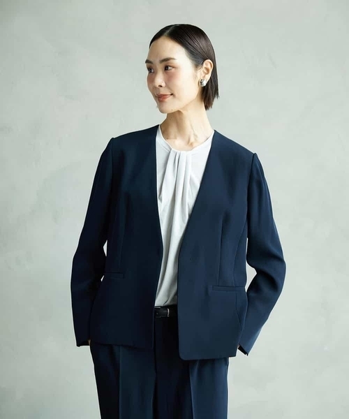 ✨♦新品未使用ミッシェルクランノーカラージャケット ほか3点 ノーカラージャケット/セットアップ対応/洗える(ノーカラー