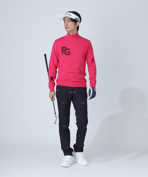 12G部分ジャガードカシミヤタッチコットンハイネックニットプル