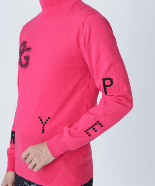 12G部分ジャガードカシミヤタッチコットンハイネックニットプル