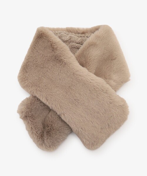 Afternoon Tea(アフタヌーンティー)の「ケーブルニットフェイクファーティペット(マフラー・レディース・グレー/ベージュ・ONE SIZE)」の2枚目の写真