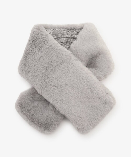 Afternoon Tea(アフタヌーンティー)の「ケーブルニットフェイクファーティペット(マフラー・レディース・グレー/ベージュ・ONE SIZE)」の1枚目の写真