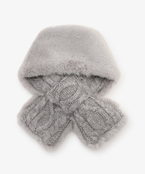 Afternoon Tea(アフタヌーンティー)の「ケーブルニットフェイクファーティペット(マフラー・レディース・グレー/ベージュ・ONE SIZE)」の3枚目の写真