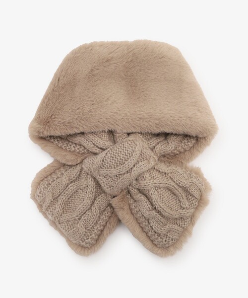 Afternoon Tea(アフタヌーンティー)の「ケーブルニットフェイクファーティペット(マフラー・レディース・グレー/ベージュ・ONE SIZE)」の6枚目の写真