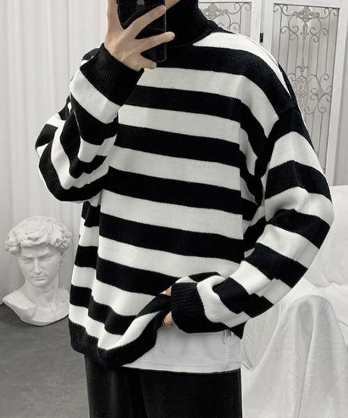 SallyLunn(サリーラン)の「タートルネックボーダーニット(ニット/セーター・メンズ・ネイビー/ブラック/グレー・L/M)」の2枚目の写真