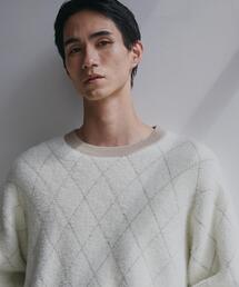 【ふんわり心地いい肌触り】　ダイヤ柄シャギーニット
