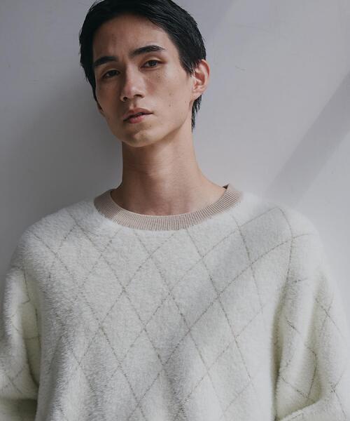 THE SHOP TK （ザ ショップ ティーケー ）の「【ふんわり心地いい肌触り】　ダイヤ柄シャギーニット（ニット/セーター・メンズ・ダークブラウン系1/ホワイト系4/ブラック系1/ブルーグリーン・02/03/04）」の2枚目の写真