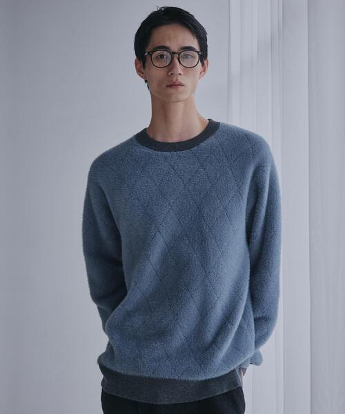 THE SHOP TK （ザ ショップ ティーケー ）の「【ふんわり心地いい肌触り】　ダイヤ柄シャギーニット（ニット/セーター・メンズ・ダークブラウン系1/ホワイト系4/ブラック系1/ブルーグリーン・02/03/04）」の4枚目の写真