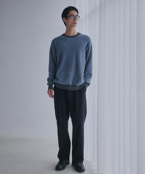 THE SHOP TK （ザ ショップ ティーケー ）の「【ふんわり心地いい肌触り】　ダイヤ柄シャギーニット（ニット/セーター・メンズ・ダークブラウン系1/ホワイト系4/ブラック系1/ブルーグリーン・02/03/04）」の5枚目の写真