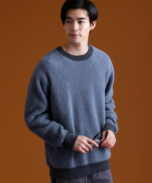 THE SHOP TK （ザ ショップ ティーケー ）の「【ふんわり心地いい肌触り】　ダイヤ柄シャギーニット（ニット/セーター・メンズ・ダークブラウン系1/ホワイト系4/ブラック系1/ブルーグリーン・02/03/04）」の10枚目の写真