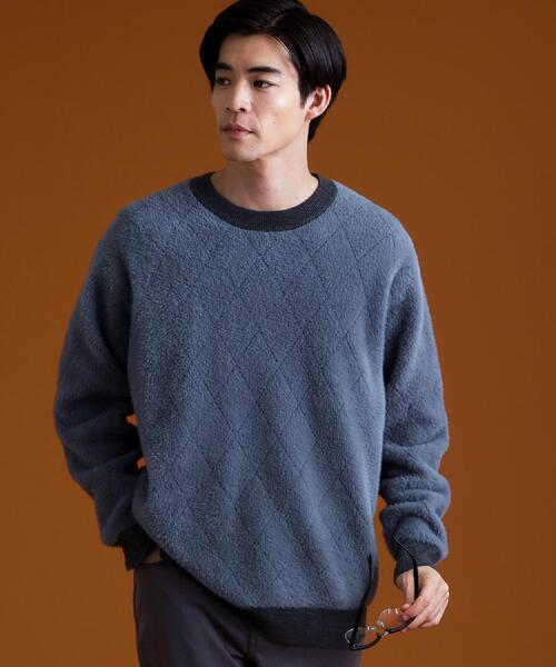 THE SHOP TK （ザ ショップ ティーケー ）の「【ふんわり心地いい肌触り】　ダイヤ柄シャギーニット（ニット/セーター・メンズ・ダークブラウン系1/ホワイト系4/ブラック系1/ブルーグリーン・02/03/04）」の12枚目の写真