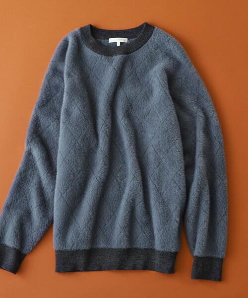 THE SHOP TK （ザ ショップ ティーケー ）の「【ふんわり心地いい肌触り】　ダイヤ柄シャギーニット（ニット/セーター・メンズ・ダークブラウン系1/ホワイト系4/ブラック系1/ブルーグリーン・02/03/04）」の13枚目の写真