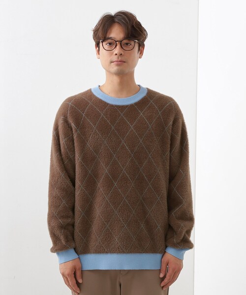 THE SHOP TK （ザ ショップ ティーケー ）の「【ふんわり心地いい肌触り】　ダイヤ柄シャギーニット（ニット/セーター・メンズ・ダークブラウン系1/ホワイト系4/ブラック系1/ブルーグリーン・02/03/04）」の17枚目の写真