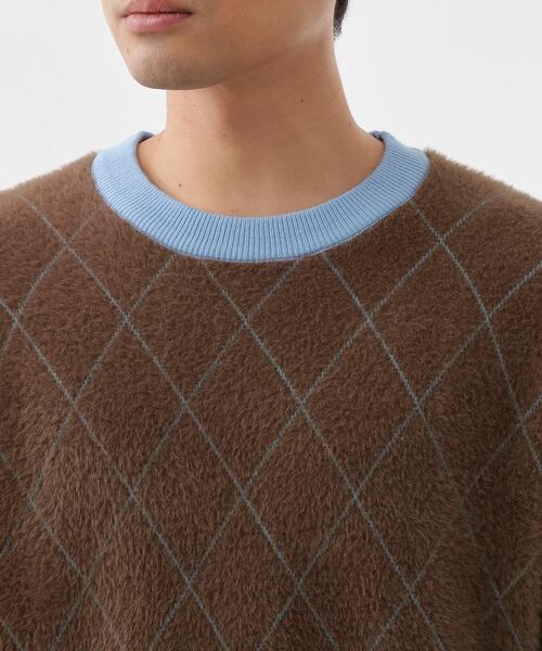 THE SHOP TK （ザ ショップ ティーケー ）の「【ふんわり心地いい肌触り】　ダイヤ柄シャギーニット（ニット/セーター・メンズ・ダークブラウン系1/ホワイト系4/ブラック系1/ブルーグリーン・02/03/04）」の20枚目の写真