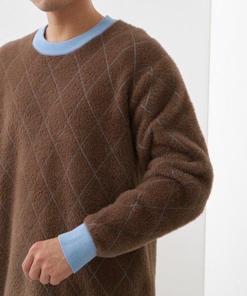 THE SHOP TK （ザ ショップ ティーケー ）の「【ふんわり心地いい肌触り】　ダイヤ柄シャギーニット（ニット/セーター・メンズ・ダークブラウン系1/ホワイト系4/ブラック系1/ブルーグリーン・02/03/04）」の21枚目の写真