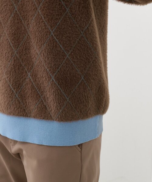 THE SHOP TK （ザ ショップ ティーケー ）の「【ふんわり心地いい肌触り】　ダイヤ柄シャギーニット（ニット/セーター・メンズ・ダークブラウン系1/ホワイト系4/ブラック系1/ブルーグリーン・02/03/04）」の22枚目の写真