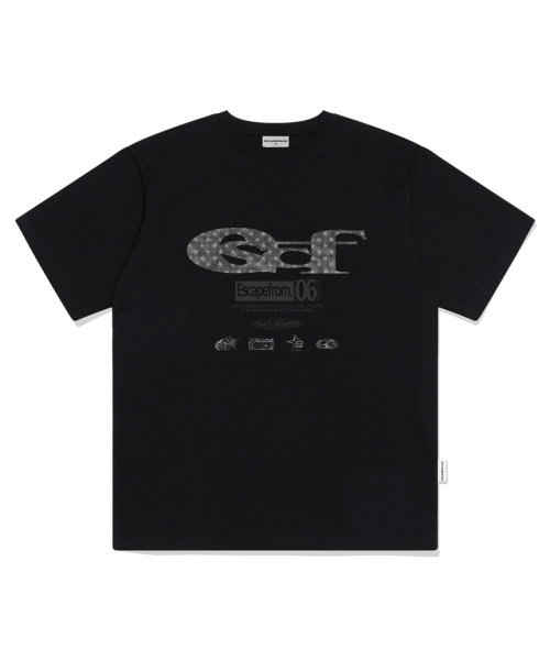 ESCAPEFROM(エスケープフロム)の「ブラックスター デニム ESCFロゴ コラージュプリント オーバーサイズ 半袖Tシャツ ブラック(Tシャツ/カットソー・レディース・その他・LARGE/SMALL/MEDIUM)」の2枚目の写真
