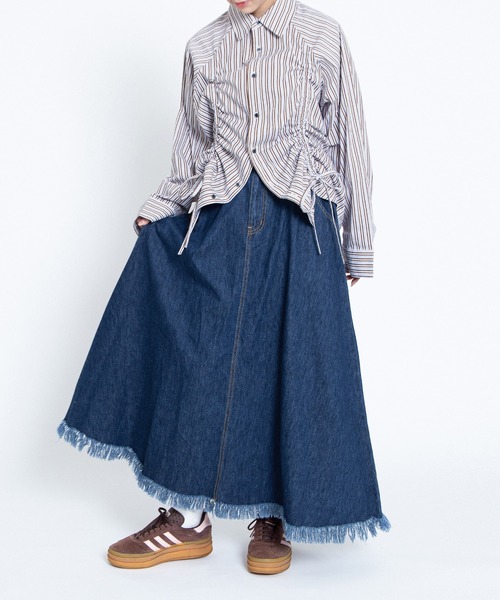 PUNYUS（プニュズ）の「フリンジロングスカート（スカート・レディース・ブラウン/ライトブルー/カーキ/ブラック・1/2/3/4）」の14枚目の写真