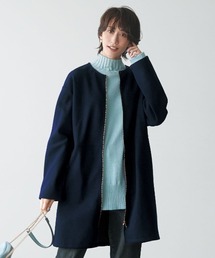 レディースのノーカラーコート（ブルー・ネイビー/青色系