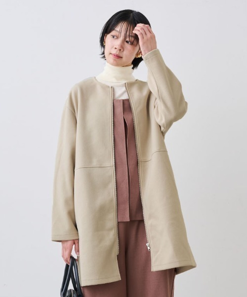 IEDIT きれいめ上品なほどぬくミドル丈コート（ノーカラーコート