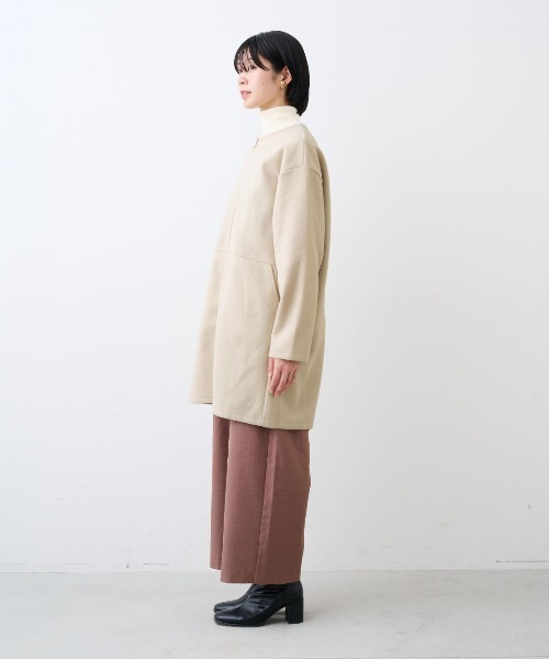 IEDIT きれいめ上品なほどぬくミドル丈コート（ノーカラーコート
