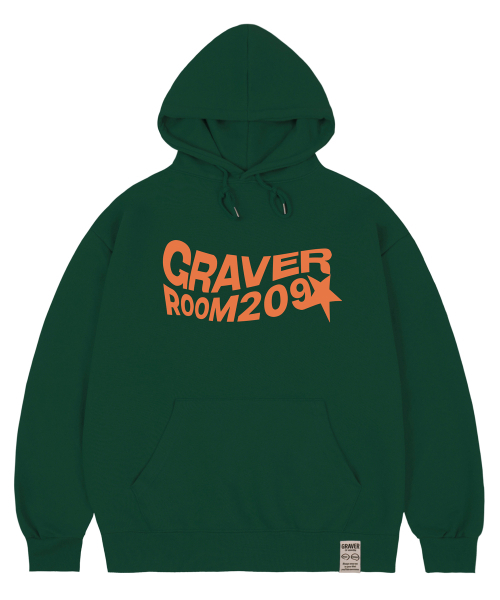 GRAVER（グレーバー）の「[ユニセックス] ウェーブスターロゴフードパーカー_グリーン（パーカー・レディース・オレンジ・SMALL/MEDIUM/LARGE/X-LARGE）」の2枚目の写真