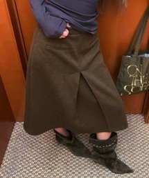 【サイズあり】ウールライクヴィンテージ カジュアル 2way厚手Aラインミディ丈スカート(秋冬の韓国ファッションガーリー定番)