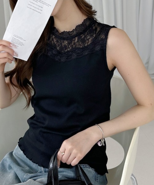 Ada.(エイダ)の「ハイネック レース タンクトップ インナー(タンクトップ・レディース・ブラック/オフホワイト/グレイッシュベージュ・FREE)」の17枚目の写真
