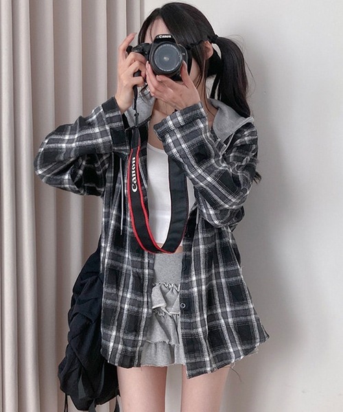 NANEA(ナネア)の「フード付きチェック柄シャツ(シャツ/ブラウス・レディース・ブラック・フリー)」の13枚目の写真