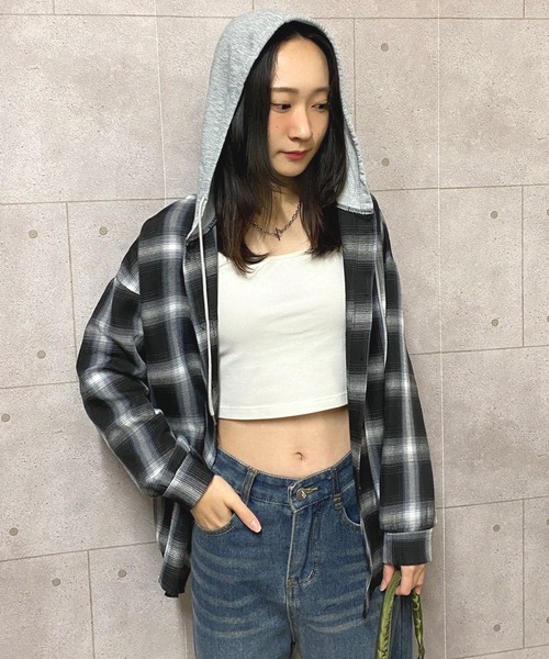 NANEA(ナネア)の「フード付きチェック柄シャツ(シャツ/ブラウス・レディース・ブラック・フリー)」の10枚目の写真