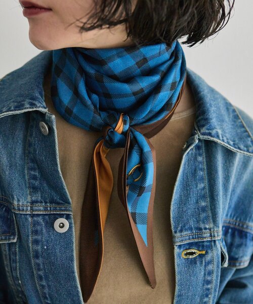 ear PAPILLONNER(イアパピヨネ)の「クラシックチェックストール(ストール/ショール・レディース・レッド/サックスブルー・FREE)」の9枚目の写真