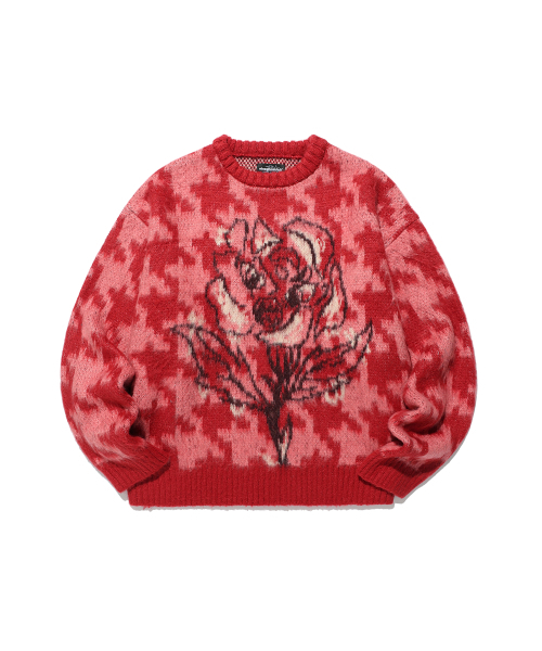 NICE GHOST CLUB(ナイスゴーストクラブ)の「HOUNDSTOOTH DEVIL ROSE KNIT_PINK(NG2FFUK600A)(ニット/セーター・レディース・ピンク・SMALL/MEDIUM/LARGE)」の1枚目の写真