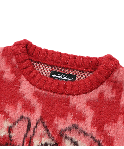 NICE GHOST CLUB(ナイスゴーストクラブ)の「HOUNDSTOOTH DEVIL ROSE KNIT_PINK(NG2FFUK600A)(ニット/セーター・レディース・ピンク・SMALL/MEDIUM/LARGE)」の3枚目の写真