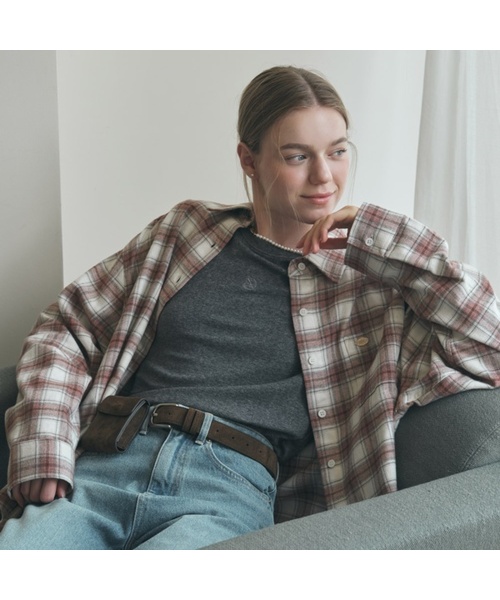 NONLOCAL(ノンローカル)の「Oversize Napping Checked Shirt - Orange Brown(シャツ/ブラウス・レディース・ダークオレンジ・FREE)」の1枚目の写真