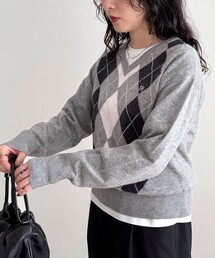 fredy emue | アーガイル柄インターシャVネックニット(ニット/セーター)