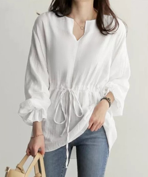 Flugge(フラッジー)の「ウエストリボンフリルブラウス(シャツ/ブラウス・レディース・ブラック/ホワイト・MEDIUM/LARGE)」の2枚目の写真