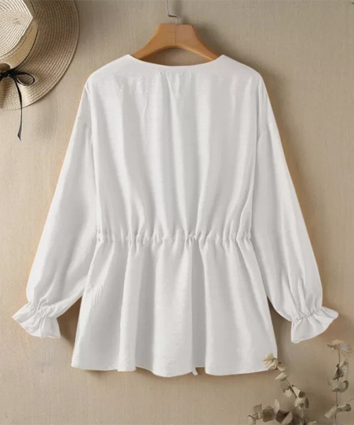 Flugge(フラッジー)の「ウエストリボンフリルブラウス(シャツ/ブラウス・レディース・ブラック/ホワイト・MEDIUM/LARGE)」の3枚目の写真