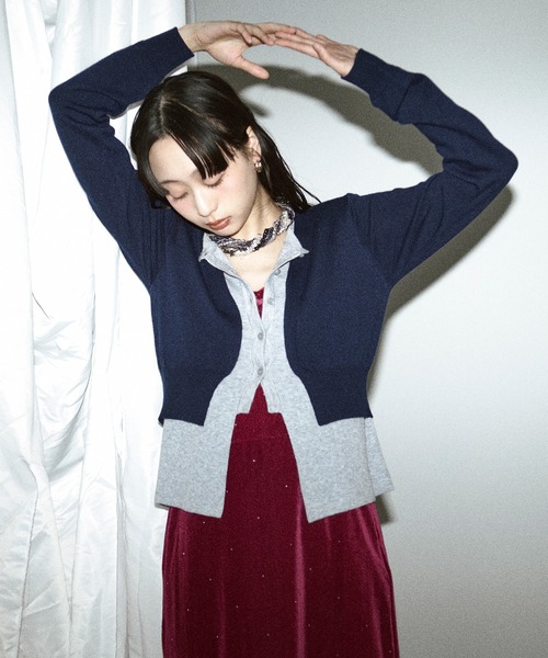 Ezick（エジック）の「layered design cardigan レイヤードバイカラーカーディガン（カーディガン/ボレロ・レディース・グレー系/ネイビー系・FREE）」の5枚目の写真