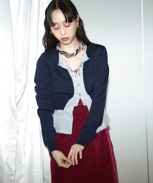 Ezick（エジック）の「layered design cardigan レイヤードバイカラーカーディガン（カーディガン/ボレロ・レディース・グレー系/ネイビー系・FREE）」の4枚目の写真