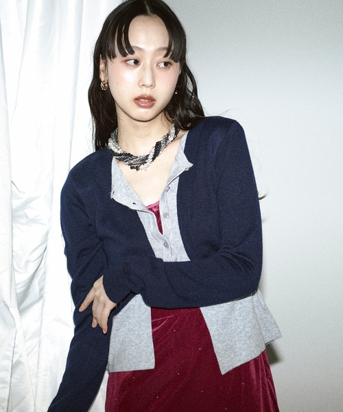 Ezick（エジック）の「layered design cardigan レイヤードバイカラーカーディガン（カーディガン/ボレロ・レディース・グレー系/ネイビー系・FREE）」の3枚目の写真