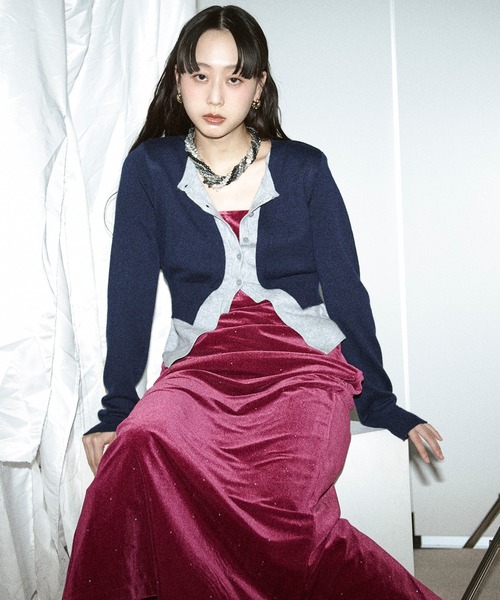 Ezick（エジック）の「layered design cardigan レイヤードバイカラーカーディガン（カーディガン/ボレロ・レディース・グレー系/ネイビー系・FREE）」の9枚目の写真