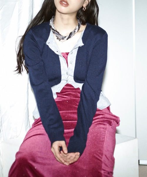 Ezick（エジック）の「layered design cardigan レイヤードバイカラーカーディガン（カーディガン/ボレロ・レディース・グレー系/ネイビー系・FREE）」の7枚目の写真