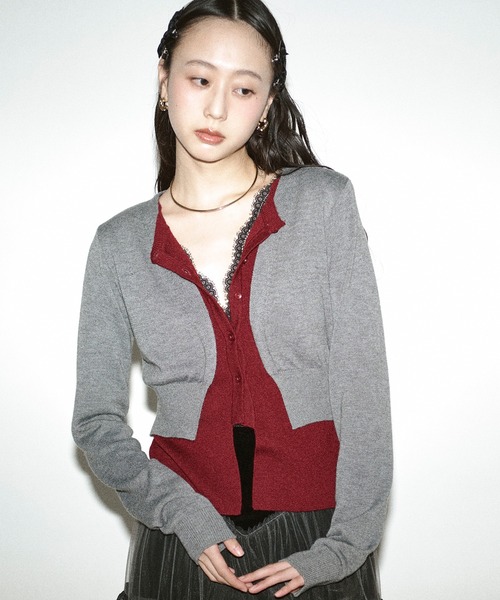 Ezick（エジック）の「layered design cardigan レイヤードバイカラーカーディガン（カーディガン/ボレロ・レディース・グレー系/ネイビー系・FREE）」の14枚目の写真