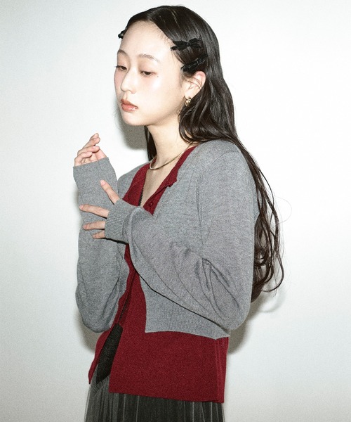 Ezick（エジック）の「layered design cardigan レイヤードバイカラーカーディガン（カーディガン/ボレロ・レディース・グレー系/ネイビー系・FREE）」の17枚目の写真