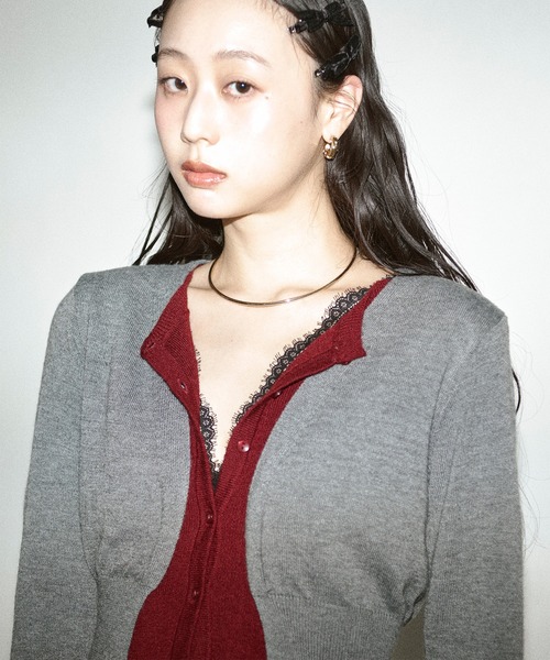 Ezick（エジック）の「layered design cardigan レイヤードバイカラーカーディガン（カーディガン/ボレロ・レディース・グレー系/ネイビー系・FREE）」の12枚目の写真