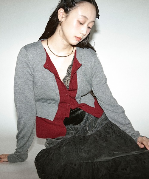 Ezick（エジック）の「layered design cardigan レイヤードバイカラーカーディガン（カーディガン/ボレロ・レディース・グレー系/ネイビー系・FREE）」の20枚目の写真