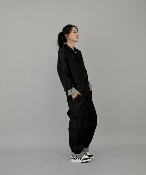SAINTCREW(セントクルー)の「センスワーカー テーパードデニムジャンプスーツ SWT-503 ブラック BRS(つなぎ/オールインワン・レディース・その他・MEDIUM/LARGE/X-LARGE)」の2枚目の写真