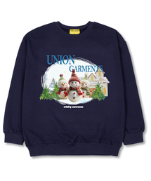 スリースノーマン オーバーサイズ スウェットクリスマスTシャツ [裏毛]ネイビー